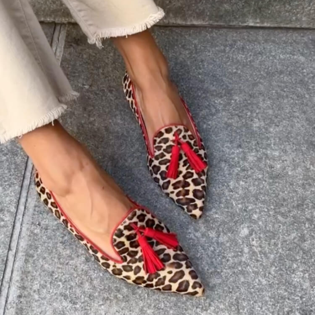 Pointed-Toe Moccasin with Red Tassels