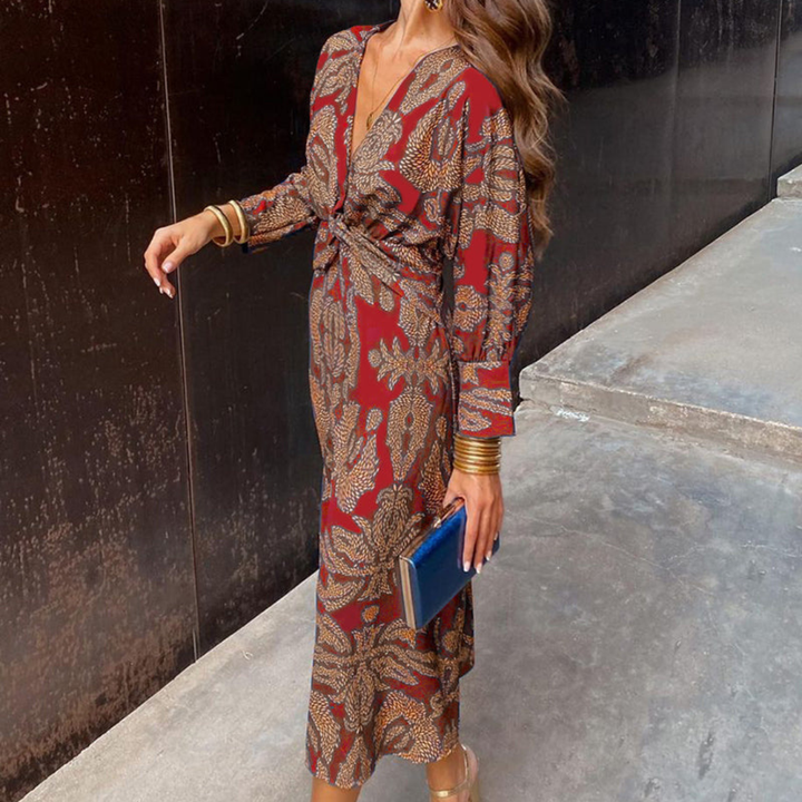 Isadora™ – Elegant Midi Dress with Timeless Charm Print