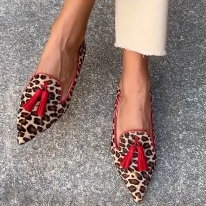 Pointed-Toe Moccasin with Red Tassels