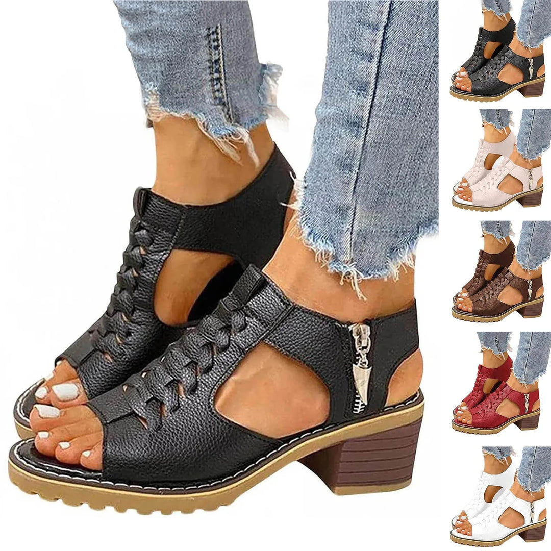 Valentina – Braided Sandals with Heel and Chain Detail