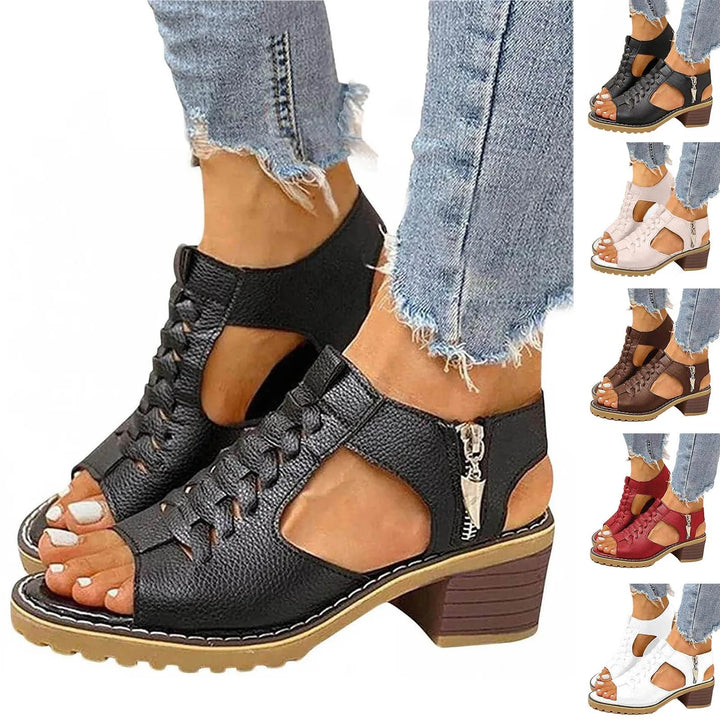 Valentina – Braided Sandals with Heel and Chain Detail