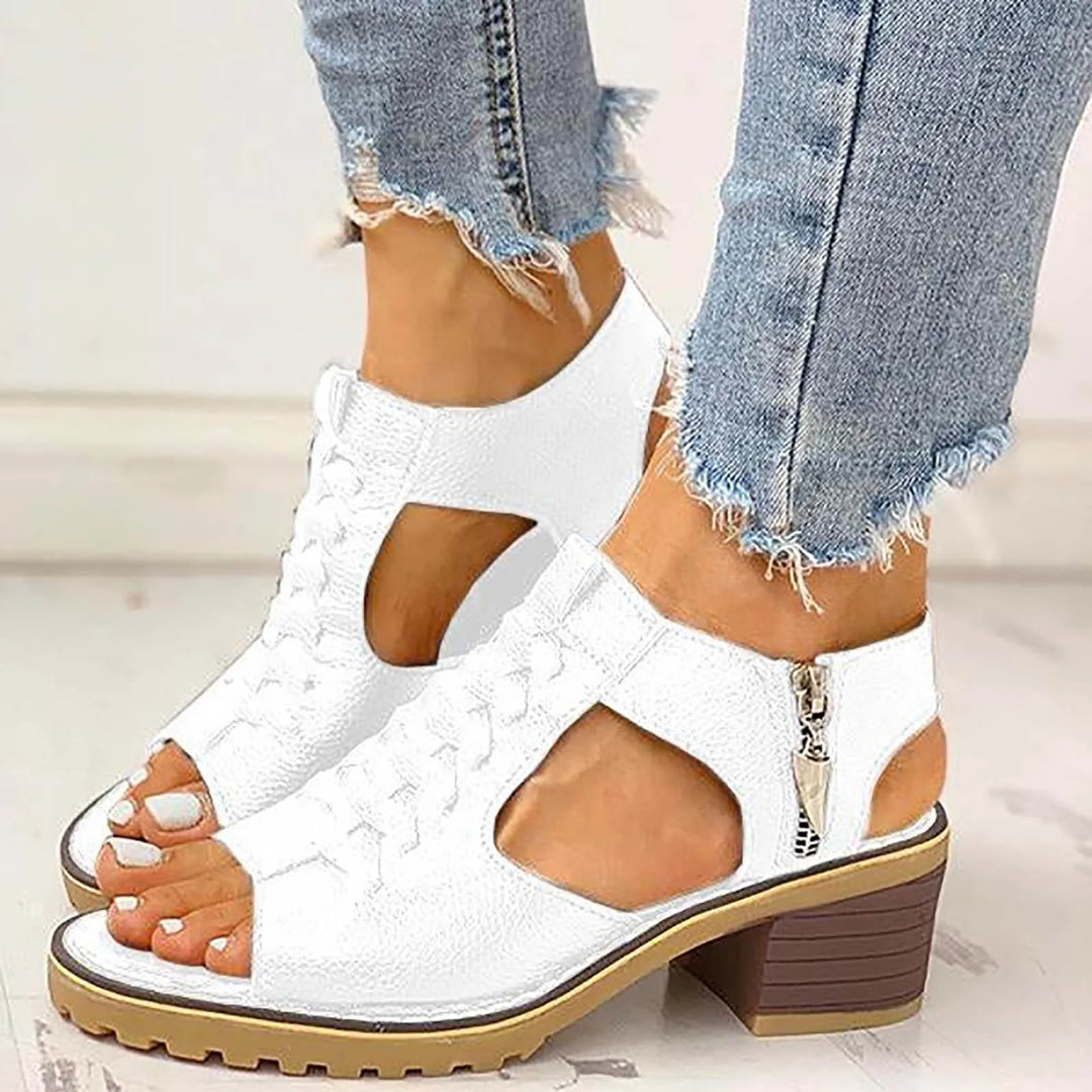 Valentina – Braided Sandals with Heel and Chain Detail